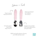Bumkins Toddler Utensils, Kids Fork and Spoon Set, Silicone and Stainless-Steel Silverware, Angled Forks / Sporks for Self-Feeding, Children Training Flatware Cutlery for 18 Months Up, Pink by TinyTreasures Baby Boutique