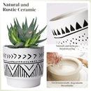 Boho 6 Inch Ceramic Plant pots, Geometric Ceramic Embossed Flower Pots Indoor with Drainage Holes, 2 Set Minimalistic Planters for Indoor and Outdoor Plants(Beige&Black) by GreenHaven Gardens