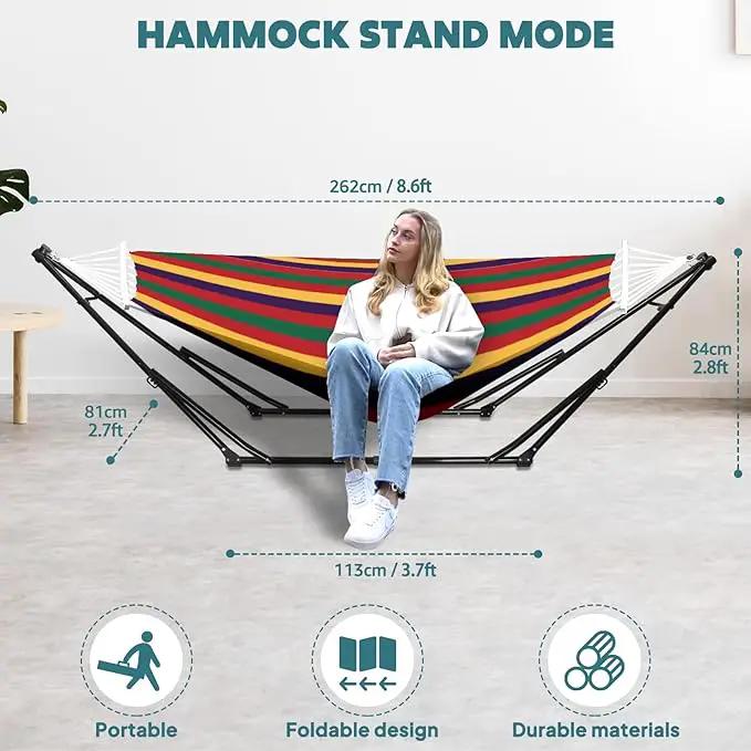 Anyoo 2 in 1 Hammock and Swinging Chair with Collapsible Steel Stand & Carrying Case,Portable & Adjustable,Easy Set Up for Outdoor,Indoor,Porch Swing,Patio,Garden,Camping Trip, photo 2 of 6