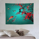 Japanese Koi Fish Tapestry, Cherry Blossoms Asian Oriental Green Teal Floral Branch Koi Fish Carp Tapestries Wall Hanging for Bedroom Living Room Office Decor 40"x30" by CozyNest Decor