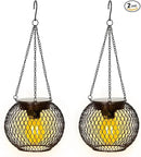 Solar Lanterns Outdoor, 2 Pack Brighter Metal Solar Hanging Lanterns, IP65 Waterproof Solar Lights Outdoor, Gardening Gifts & Decor for Garden Yard Patio Pathway