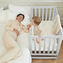 EvoNest Baby Crib, 11 in 1 Convertible Mini Crib with Wheels, 100% New Zealand Wood Growing Bed, 4 Adjustable Mattress Height,White by TinyTreasures Baby Boutique