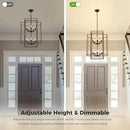 30" Black Farmhouse Chandelier, 10-Light Foyer Lighting Fixtures, Lantern Tiered Pendant Light Fixtures, Metal Wood Grain Finish Rustic High Ceiling Chandelier for Dining Room Entryway Staircase by CozyNest Decor