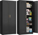 71" Tall Metal Pantry Cabinet with 4 Adjustable Shelves and Gold Handles Heavy-Duty Steel Storage for Kitchen, Dining Room or Office by CozyNest Decor