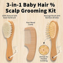 Goat Baby Hair Brush Set, Wooden Comb Massage Scalp Comb, Safe Natural Hair Care Kit, Soft Silicone Bath Brush for Newborns Toddlers (Brush Set+ Green Massager) by TinyTreasures Baby Boutique