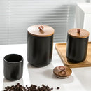 Black Ceramic Canister Set with Wooden Lid, 3-Piece Food Storage Jars for Kitchen Counter, Storage Container for Coffee, Tea, Spice, Sugar, Grains, Salt by CozyNest Decor