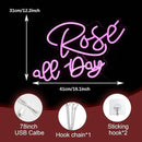 Rose All Day Neon Sign LED Pink Rose Neon Light For Wall Decor Dimmable USB Words Light Up Sign for Bedroom Wedding Party Atmosphere Decor Lovers Gift(12.2 * 16.1 In) by CozyNest Decor