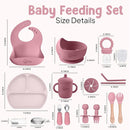 O'doe 17-Piece BPA-Free Silicone Baby Feeding Set | Thick & Soft Suction Plates, Baby Bowls, Wooden Fork & Spoon, and More | Make Mealtime Fun and Easy for Your Little One | Pink, V2 by TinyTreasures Baby Boutique