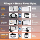 LUTEC 84W 9500LM LED Security Light Motion Sensor Outdoor Lights with Night Light, 4 Head LED Flood Lights Outdoor 5000K Daylight, IP65 Waterproof, Motion Detected Lights for Outside (Black) by GreenHaven Gardens