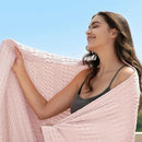 PHF Cooling Waffle Blanket Queen Size, Lightweight 60% Rayon Derived from Bamboo & 40% Cotton Breathable Blanket for Hot Sleepers, Soft and Luxury for Bed Couch and Sofa, 90"x90", Pink by CozyNest Decor