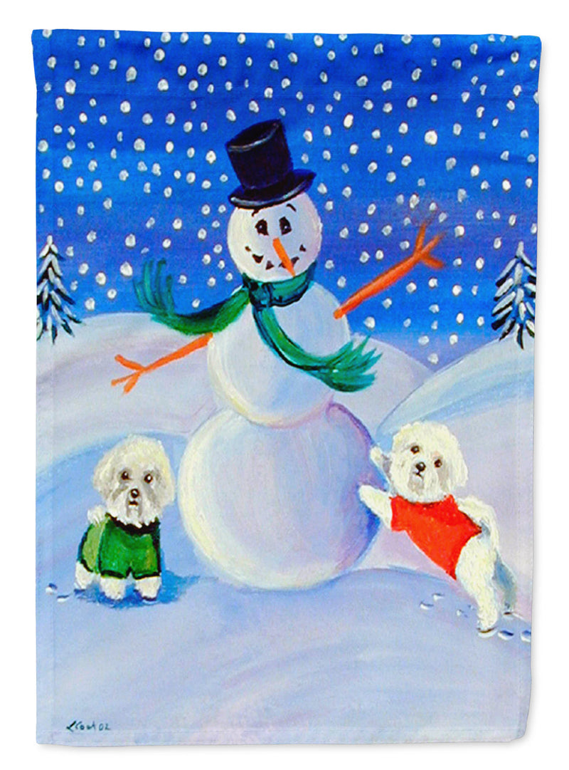 Snowman with a  Bichon Frise Flag Canvas House Size