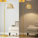 Oneach Arc Floor Lamp for Living Room,Rattan Boho Floor Lamp with Hand-Woven Wicker & Fabric Shade, Foot Switch,Gold Metal Base & Pole,Farmhouse Standing Lamp for Bedroom Corner,Office,Reading by CozyNest Decor