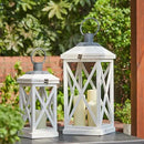 Glitzhome Mondern Farmhouse Wooden Lantern Hanging Decorative Candle Lantern for Outdoor & Indoor Wash White Set of 2 (No Glass) by CozyNest Decor