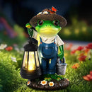 Solar Garden Decor - Frog Statues with Lantern 9" Resin Solar Frogs for Outdoors Patio Yard Porch Lawn Balcony Decor Ideas Animal Lover Gardening Gifts for Women Mom Wife