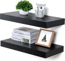 Deep Floating Shelves for Wall, 24W x 12D Black Floating Shelves Set of 2, 12'' Deep Large Wood Shelves for Living Room Bathroom Laundry Room Bedroom Kitchen Home Office - Black by CozyNest Decor
