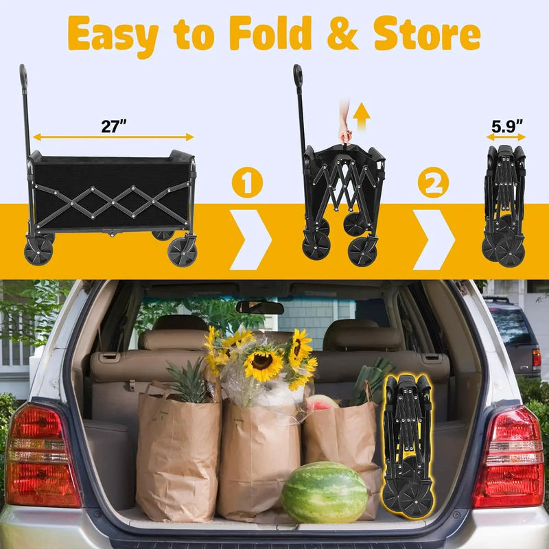 Wagon Cart Foldable, 360Lbs Collapsible Wagon Cart with Wheels Portable, Outdoor Utility Carts for Groceries, Camping, Sports, Garden, Shopping, Black, photo 4 of 6