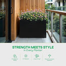IDZO Metal Planter Box, Privacy Trough for Patio, Rectangle Container for Outdoor Plants, Tall Large Rectangular Steel Bed for Outdoor Greens with Drainage Holes & Adjustable Feet, Black by CozyNest Decor
