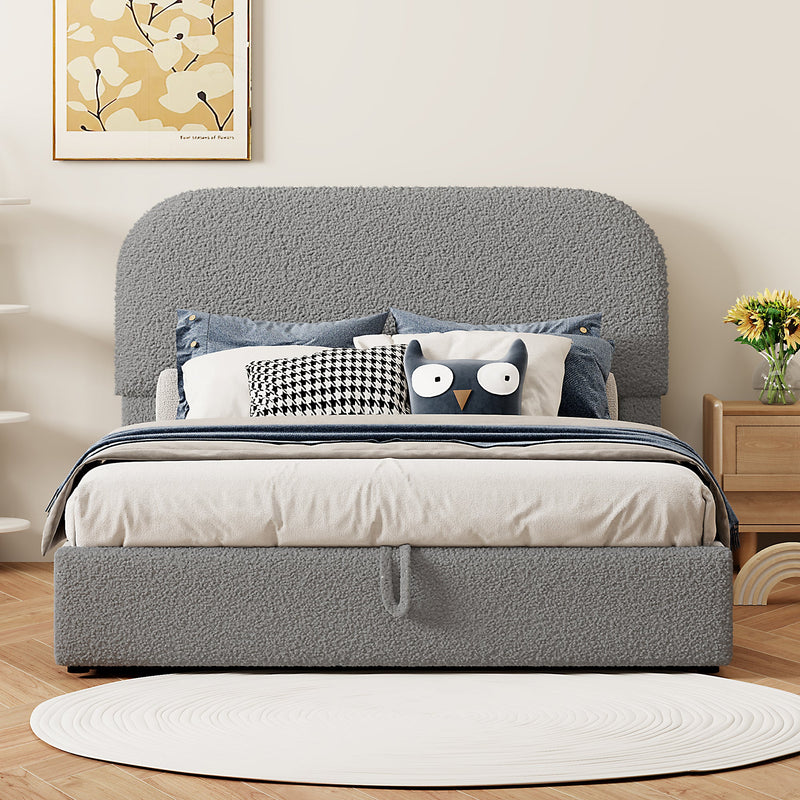 Walker Edison - Teddy Fleece Full  Size Upholstered Platform Bed with Hydraulic Storage System, Gray