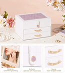 White Jewelry Box Organizer: Home Decor for Women - 2-Drawer Holder for Valentine’s Day Birthday Christmas White Grey-Purple by TinyTreasures Baby Boutique