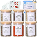 Glass Spice Jars with Bamboo Lids - 20 Pcs Thicken(2.4mm) 6oz Airtight Seasoning Containers with 131 Waterproof Minimalist Spice labels Preprinted - Small herb Jars for Pantry Organization and Storage by CozyNest Decor