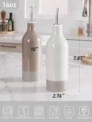 famiware Milkyway 16oz Ceramic Olive Oil Dispenser Bottle, Olive Oil and Vinegar Dispenser Bottle Set of 2 with Stainless Steel Pourers, Suitable for Storage Vinegar, Liquids, White and Cinnamon Brown by CozyNest Decor