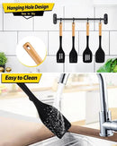 Pack of 4 Silicone Kitchen Utensils Set, Non Stick Solid Spatulas and Heat Resistant Slotted Spoons with Wooden Handle, Ideal BPA Free Cooking Utensils for Mixing,Serving,Turning,Stirring(BLACK) by CozyNest Decor