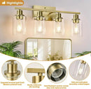 4 Light Bathroom Light Fixtures, Brass Vanity Lights for Bathroom with Clear Glass Shades, Modern Bathroom Wall Sconces for Mirror Living Room Cabinet by CozyNest Decor