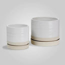 6 + 8 Inch Plant Pots, Ceramic Planter Pot with Drainage Hole & Saucer, Indoor/Outdoor Cylinder Round Planter Pot, Cream & Beige by CozyNest Decor