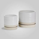 6 + 8 Inch Plant Pots, Ceramic Planter Pot with Drainage Hole & Saucer, Indoor/Outdoor Cylinder Round Planter Pot, Cream & Beige by GreenHaven Gardens
