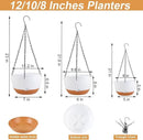 8/10/12 inch Hanging Planters for Indoor Outdoor Plants with Self-Watering Pots, 3 Pack Plastic Hanging Basket with Removable Tray for Home Garden Porch Balcony Patio Decor(White) by CozyNest Decor
