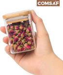ComSaf 16Pcs Glass Spice Jars with Bamboo Lid, 6oz Airtight Square Containers with 275 Black Lables, Empty Seasoning Jars for Salt Sugar by CozyNest Decor