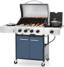 Sophia & William 4-Burner Gas BBQ Grill with Side Burner and Porcelain-Enameled Cast Iron Grates, 42,000BTU Propane Grills Outdoor Cooking Barbecue Cabinet Style, Blue by GreenHaven Gardens