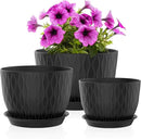 Plant Pots 12/10/9 Inch Pots, Set of 3 Plastic Planters with Drainage Holes and Saucers,Plastic Flower Pots,Nursery Planting Pot for Indoor Out Door Plants（Black） by GreenHaven Gardens