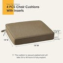 Outdoor Sunbrella Square Corner Seat Cushion, 19"x19"x3", Set of 4, Non Slip Seat Cushion Pads with Removable Cover for Patio Furniture, Garden Yard Lawn, Specrtum Caribou by GreenHaven Gardens