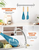 Cooking Spoon and Scraper for Nonstick Cookwares, Great for Cooking and Serving Durable BPA-Free Matte Silicone, Wood Handle Multifunction Spoon for Mixing, Scoop, and Scrape (BLUE) by CozyNest Decor