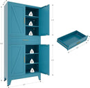 71 "Farmhouse Metal Filing Cabinet with a Drawer and 4 Adjustable Shelves, with 4 Large barn Door White Kitchen Cabinets, Metal Food Cabinets for Home, Kitchen, Dining/Living Room (Peacock Blue) by CozyNest Decor