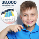 SEAGO Kids Electric Toothbrush, Sonic Soft Bristle Rechargeable Toothbrushes with DIY Stickers, 5 Modes, Includes 4 Replacement Brush Heads, Ages 3 to 12 Years Old (Navy) by TinyTreasures Baby Boutique