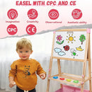 Easel for Kids,Adjustable Wooden Art Easel for Kids,119+ Art Supplies,Double Sided Magnetic Chalkboard and White Board Whit Storage Basket,Drawing and Painting for Aged 2-4,5-7,8-12,2 Paper Rolls by TinyTreasures Baby Boutique