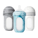 Boon Nursh Reusable Silicone Pouch Baby Bottles - Medium Flow Nipple - Silicone Baby Bottle Pouch and Nipple - Baby Feeding Essentials - Tie Dye - 3-6 Months - 3 Count - 8 Ounce by TinyTreasures Baby Boutique