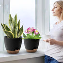 Plant Pots 10/9/8/7.5/7 Inch Self Watering Pots, Set of 5 Plastic Planters with Drainage Holes and Saucers,Plastic Flower Pots,Nursery Planting Pot for Indoor Out Door Plants(Black Brown) by CozyNest Decor
