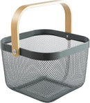 Metal Mesh Steel Basket, Storage Organizer Basket Multi-functional Hanging Kitchen Baskets Fruit Basket with Wooden Handle for Kitchen Bathroom Picnic Shopping Decor Cabinet Home, Grey by GreenHaven Gardens