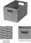 StorageWorks Round Paper Rope Storage Baskets, Rectangular Wicker Baskets with Built-in Handles, Gray, 2-Pack by GreenHaven Gardens