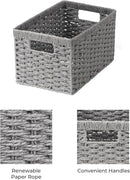 StorageWorks Round Paper Rope Storage Baskets, Rectangular Wicker Baskets with Built-in Handles, Gray, 2-Pack by CozyNest Decor