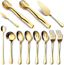 Gold Serving Utensils, OGORI 12-Piece Stainless Steel Serving Utensils Include Serving Spoons, Slotted Spoons, Serving Tongs, Serving Forks, Butter Knife, Stirring Spoon, Soup Ladle, Pie Server by CozyNest Decor