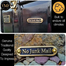 No Junk Mail Metal Brass Door Sign. Traditional Style Home Décor Wall Plaque Handmade By The Metal Foundry UK. by CozyNest Decor