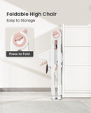 Foldable High Chair with Soft Cushion, High Chairs for Babies and Toddlers, Height Adjustable Feeding Chair, Adjustable Backrest and Footrest, Lockable Wheels, Star Pink by TinyTreasures Baby Boutique