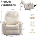 AHMED Power Recliner Chair with Vibration Massage & Heat for Adults, Faux Leather Home Theater Seating with Cup Holders/LED Lights/USB Ports/Side Pockets for Living Room, Beige by CozyNest Decor