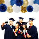 Navy-Blue Gold Party-Decorations Paper-Flowers Lanterns - 15PCS Royal White Baby Bridal Shower Tissue Pom Poms Streamers, Bachelorette Birthday Wedding Graduation Hanging Supplies Decor Hugfond by CozyNest Decor