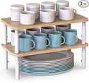 Cabinet Organizer Shelf, Spice Rack Set of 2 Kitchen Pantry Cupboard Shelves, Stackable, Height Adjustable, Natural Bamboo (15.6" W) by CozyNest Decor