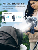 Misting Stroller Fan, 6000mAh Battery Operated Portable Fan with Light & 360° Pivoting, Personal Cooling Fans with Flexible Tripod for Baby, Office, Travel,Treadmill,Outdoors (Dark Blue) by TinyTreasures Baby Boutique